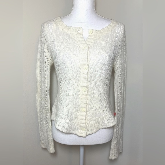 Roxy Sweaters - Roxy Cream Cardigan Lightweight Knit Crochet Sweater Beach Women Size Medium